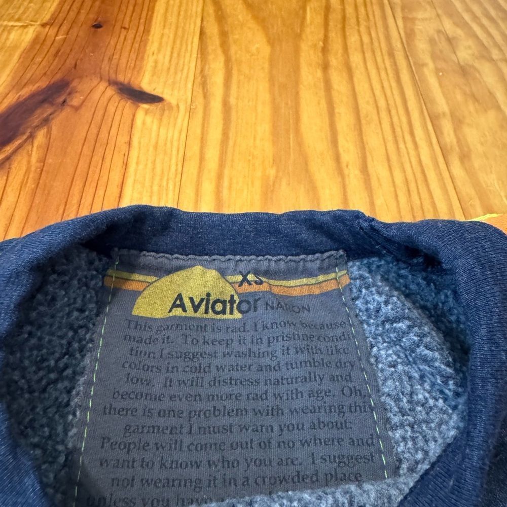 Aviator Nation Bolt Embroidery Classic Cropped Crew Sweatshirt Heather Navy Neon - Picture 8 of 12